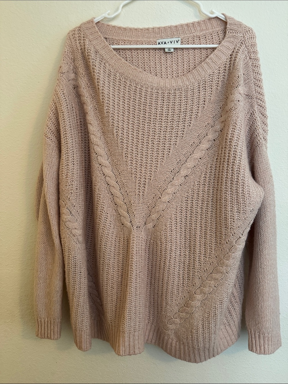 Ava & Viv Scoop-Neck Cable Knit Sweater in Blush 3x